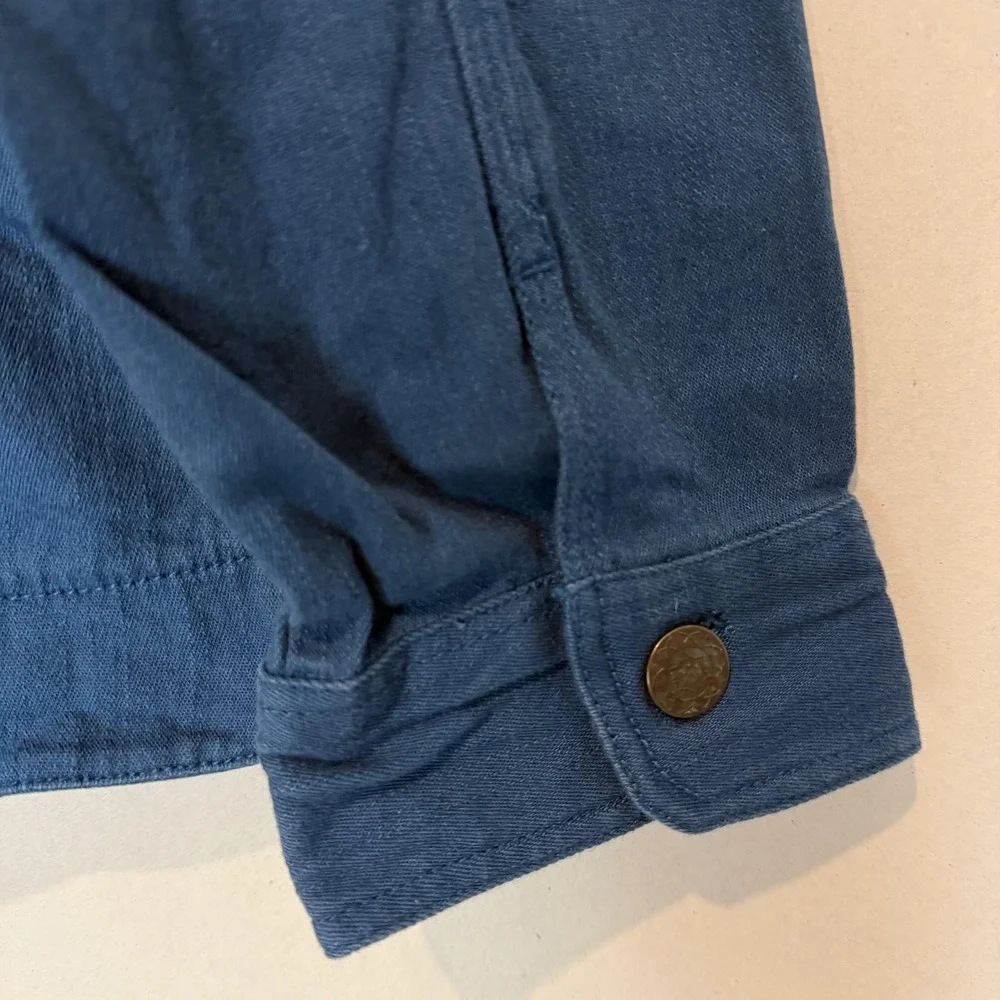 Chico's‎ Jacket Womens 3 Blue Denim Button Front Embroidered Back Boho Casual
